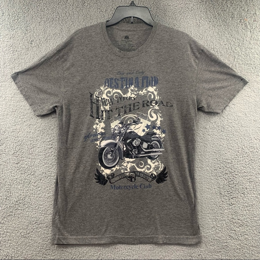 Royal Class Motorcycle Club T-shirt Gray Printed Logo Hit The Road Mens Size L